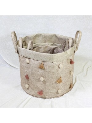 Moresun Buğz Katlanabilir Çok Amaçlı Ponponlu Yuvarlak Düzenleyici Saklama Kutusu Organizer Keçe Set ( Buğz )