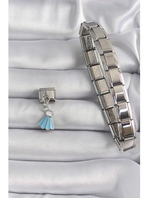 Moresun Buğz 316L Çelik Gümüş Renk Mavi Renk Sallantı Elbise Model Nomination Charm - Buğz