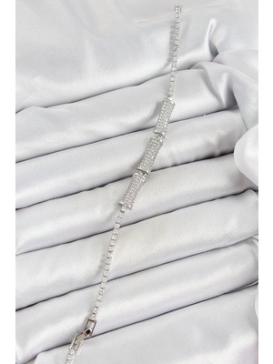 Moresun Buğz Pirinç Gümüş Renk Zirkon Taşlı Kemik Model Kadın Bileklik - Buğz