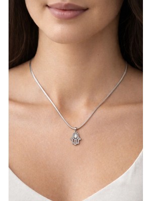 Moresun Buğz Zirkon Taşlı Hamsa Fatma Eli Çelik Kolye Model 1 – Kararmaz, Alerji Yapmaz Zarif Kadın Kolyesi