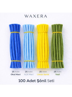 Waxera 100 Adet Renkli Şönil Seti – Okul Mavi, Açık Mavi, Limon Sarısı ve Yeşil | Çiçek Yapımı ve Hobi Projeleri Için