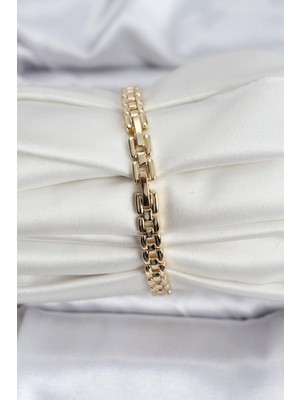 Moresun Buğz 14K Gold Renk Kaplama Zirkon Kare Taşlı cm Kadın Bileklik - Buğz