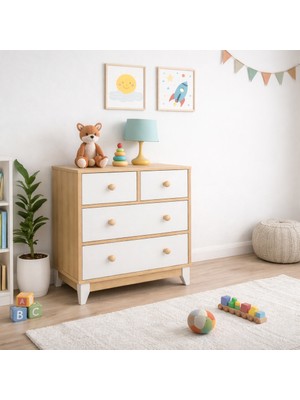Koza %100 Mdf Bonnie Ahşap Beyaz 4 Çekmeceli Şifonyer