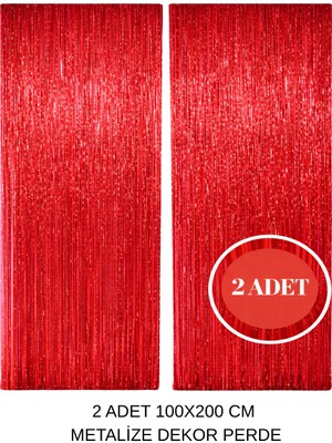 Kırmızı Arka Fon Perde Kapı Duvar Püsküllü Metalize Işıltılı Parti Doğum Günü Fotoğraf Perdesi