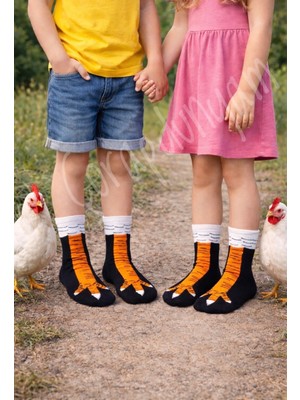 Çorap Dünyam 1 Çift Çocuk Tavuk Bacak Desenli Pamuk Soket Çorap