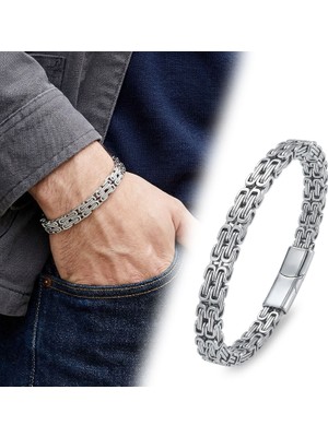 Fm 💎 Premium Çiftli 4mm Kral Model Çelik Zincir Erkek Bileklik – Çelik Kilitli 31835B2D4 - 21 cm