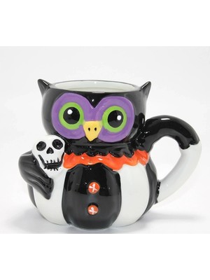 Buğz 3D Kurukafa Tutan Baykuş Figürlü Seramik Kupa Bardak ALK4895