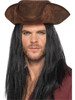 Alvo Store Buğz Siyah Saçlı Kaptan Korsan Şapkası