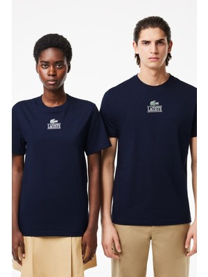 Lacoste Unisex Regular Fit Crew Neck Graphic T-Shirt Navy Bisiklet Yaka Erkek Tişört Lacivert