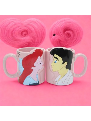 Mersi Shop Ariel ve Prens Figürlü 3D Çift Kupa Bardak Seti Sevgili Kupa Bardak