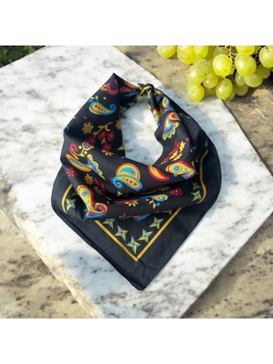 ALS Tasarım Dünyası Siyahj Renk  Zemin Içi Renkli Desenli %100 Koton Bandana