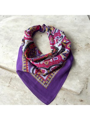 ALS Tasarım Dünyası Mor Renk Desenli %100 Koton Bandana