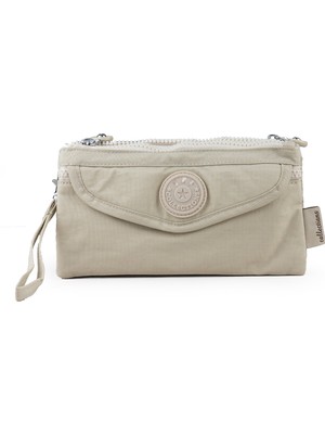 İmaks Krinkıl / Klinkır Su Geçirmez 4 Fermuar Patlı Omuz Askılı Telefon Taşıma El Çantası Cüzdan Krem 1115F