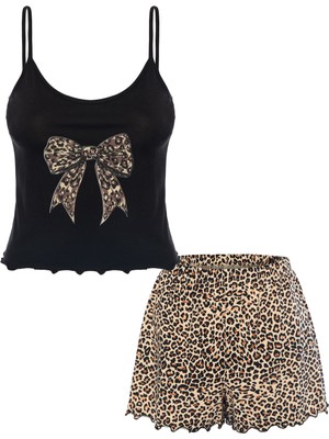 Koza İç Giyim Kadın Ince Askılı Desenli Pamuklu Şortlu Pijama Takımı