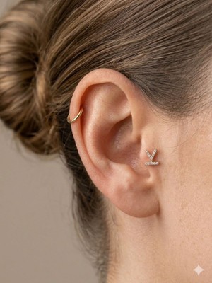 By Dilek Çetin Accessory By Dilek Çetin Acessorry Çelik V Model Kıkırdak Helix Tragus PIERCING(1ADET)