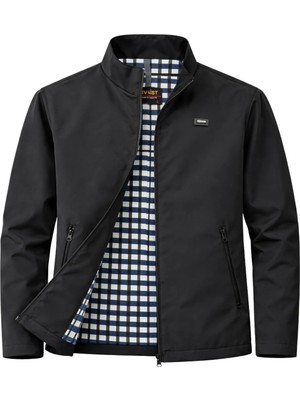 Sivaist Siyah Erkek Pamuk Polyester Karışımlı Bonded Kumaş Su ve Rüzgar Geçirmez Mevsimlik&yazlık Mont