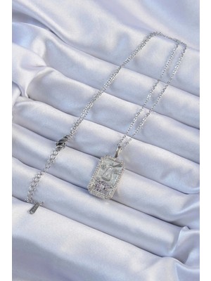 Alvo Store Buğz 316L Çelik Zincir Gümüş Renk Lila Zirkon Taşlı Tarot Kolye - Buğz