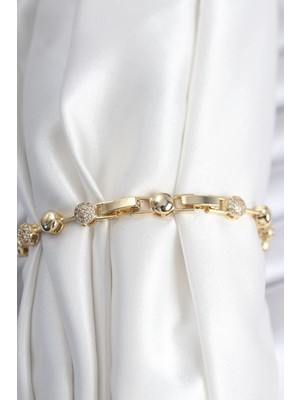 Alvo Store Buğz Pirinç Vıp Seri Gold Renk Topçuk Model Kadın Bileklik - Buğz