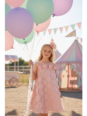 Pamina Kız Çocuk Taç Tokalı Elbise Pudra 36009