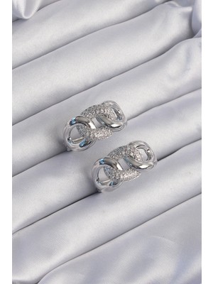 Alvo Store Buğz Pirinç Gümüş Renk Zirkon Taşlı Samanyolu Küpe - Buğz