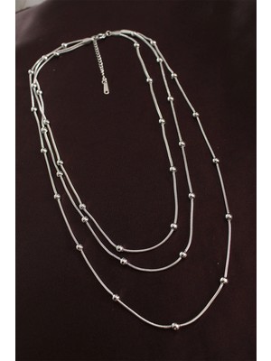 Alvo Store Buğz 316L Çelik Gümüş Renk Minimal Topçuk Model Çoklu Kolye - Buğz