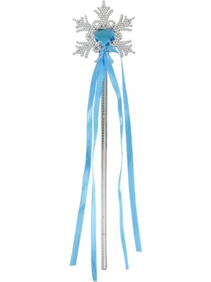 Alvo Store Buğz Kar Taneli Mavi Kalp Taşlı Saten Kurdeleli Karlar Ülkesi Elsa Asası Sopası 34 cm - Buğz