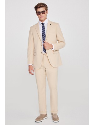 Altınyıldız Classics Slim Fit Dar Kesim Mono Yaka Beli Bağlamalı Kapak Cepli Esnek Takım Elbise