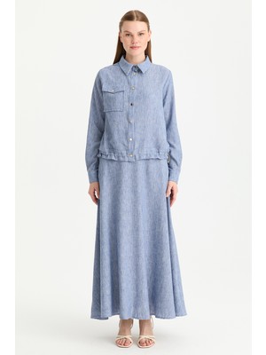 Esswaap Cep Detaylı Etekli Takım  Indigo