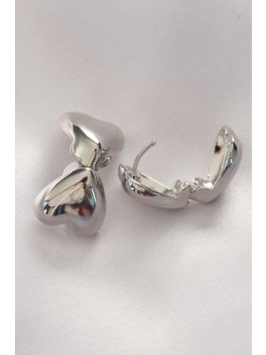 Alvo Store Buğz Pirinç Gümüş Renk Minimal Bombeli Kalp Küpe - Buğz