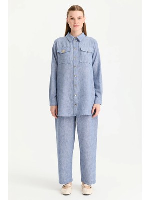 Esswaap Çift Cep Detaylı Pantolonlu Takım  Indigo