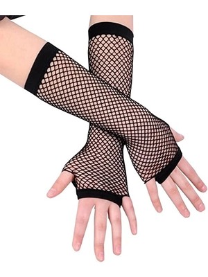 Alvo Store Buğz Siyah Renk Uzun File Eldiven - Örgü Eldiven Siyah Renk - Buğz