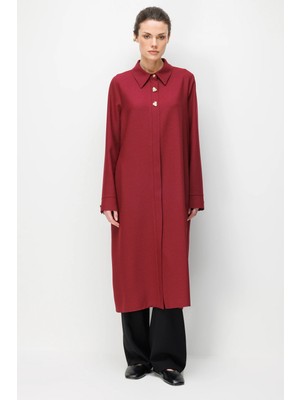 Esswaap Sim Detaylı Iri Düğmeli Fermuar Kapamalı Tunik  Bordo