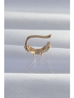 Alvo Store Buğz Pirinç Gold Renk Zirkon Taş Kaplama Earcuff Küpe - Buğz