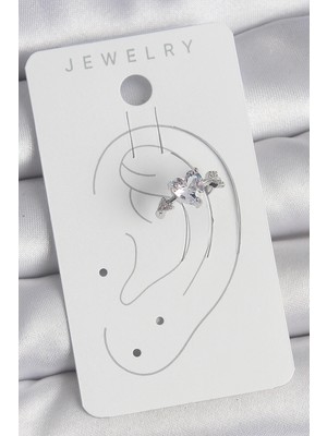 Alvo Store Buğz Pirinç Gümüş Renk Zirkon Taşlı Yıldız Model Kadın Kıkırdak Küpe - Buğz