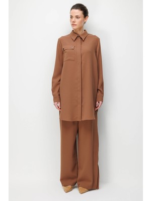 Esswaap Cep Detaylı Pantolonlu Takım  Camel