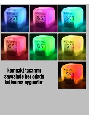 Alvo Store Buğz Renk Değiştiren LED Alarmlı Dijital Küp Masa Saati - Buğz