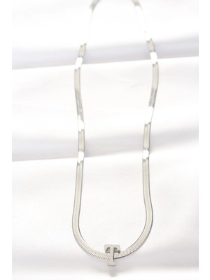 Alvo Store Buğz 316L Çelik T Harfli Silver Renk Italyan Zincirli Kolye - Buğz