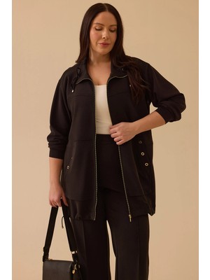 Galaxi Kadın Büyük Beden Fermuarlı Bel Ayarlamalı Kap 4010 Siyah