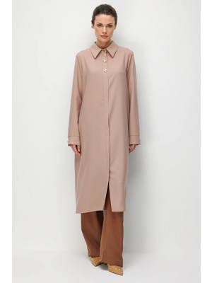 Esswaap Sim Detaylı Iri Düğmeli Fermuar Kapamalı Tunik  Camel