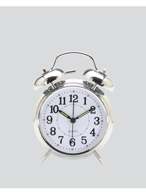 Alvo Store Buğz Dekoratif Gümüş Işıklı Alarmlı Masa Saati Sessiz Mekanizma - Buğz