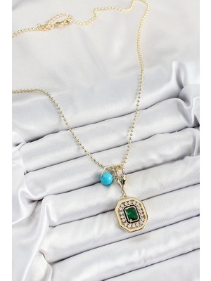 Alvo Store Buğz Gold Renk Pirinç Zirkon Taşlı Kadın Serenay Kolyesi - Buğz