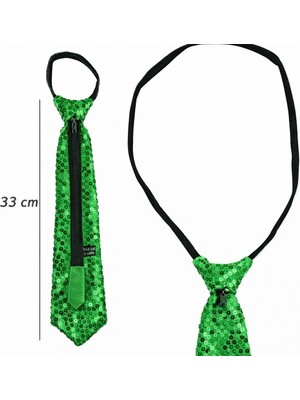 Alvo Store Buğz Yeşil Renk Pul Payetli Işıltılı Parti Kravatı 33 cm - Buğz