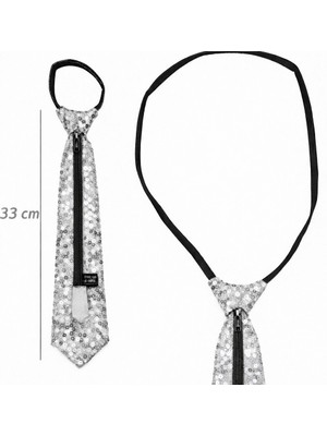 Alvo Store Buğz Gümüş Renk Pul Payetli Işıltılı Parti Kravatı 33 cm - Buğz