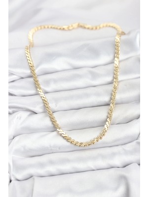 Alvo Store Buğz Pirinç Gold Renk Yassı Zincir Kadın Kolye - Buğz