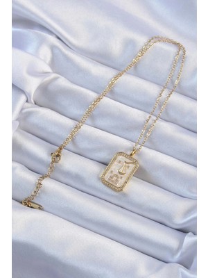 Alvo Store Buğz 316L Çelik Zincir Altın Renk Zirkon Taşlı Çerçeveli Tarot Kolye - Buğz