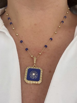 Lacivert Topçuk Zincirli Kolye