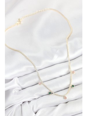 Alvo Store Buğz Pirinç Zirkon Taşlı Su Yolu Damla Model Gold Renk Kadın Kolye - Buğz