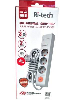 Mutlusan Ri-Tech Üçlü Şok Korumalı Grup Priz