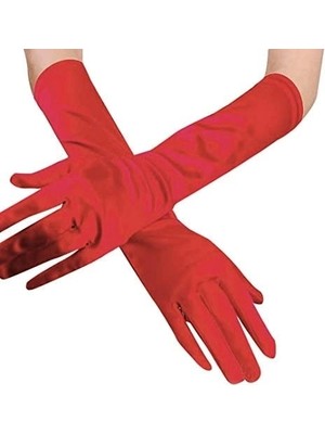 Alvo Store Buğz Kırmızı Renk Dirseğe Kadar Uzun Kumaş Eldiven 40 cm - Buğz