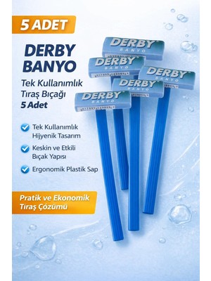 Alvo Store Buğz Derby Banyo Tek Kullanımlık Tıraş Bıçağı 5 Adet Plastik Saplı Pratik Ekonomik Tıraş Jileti